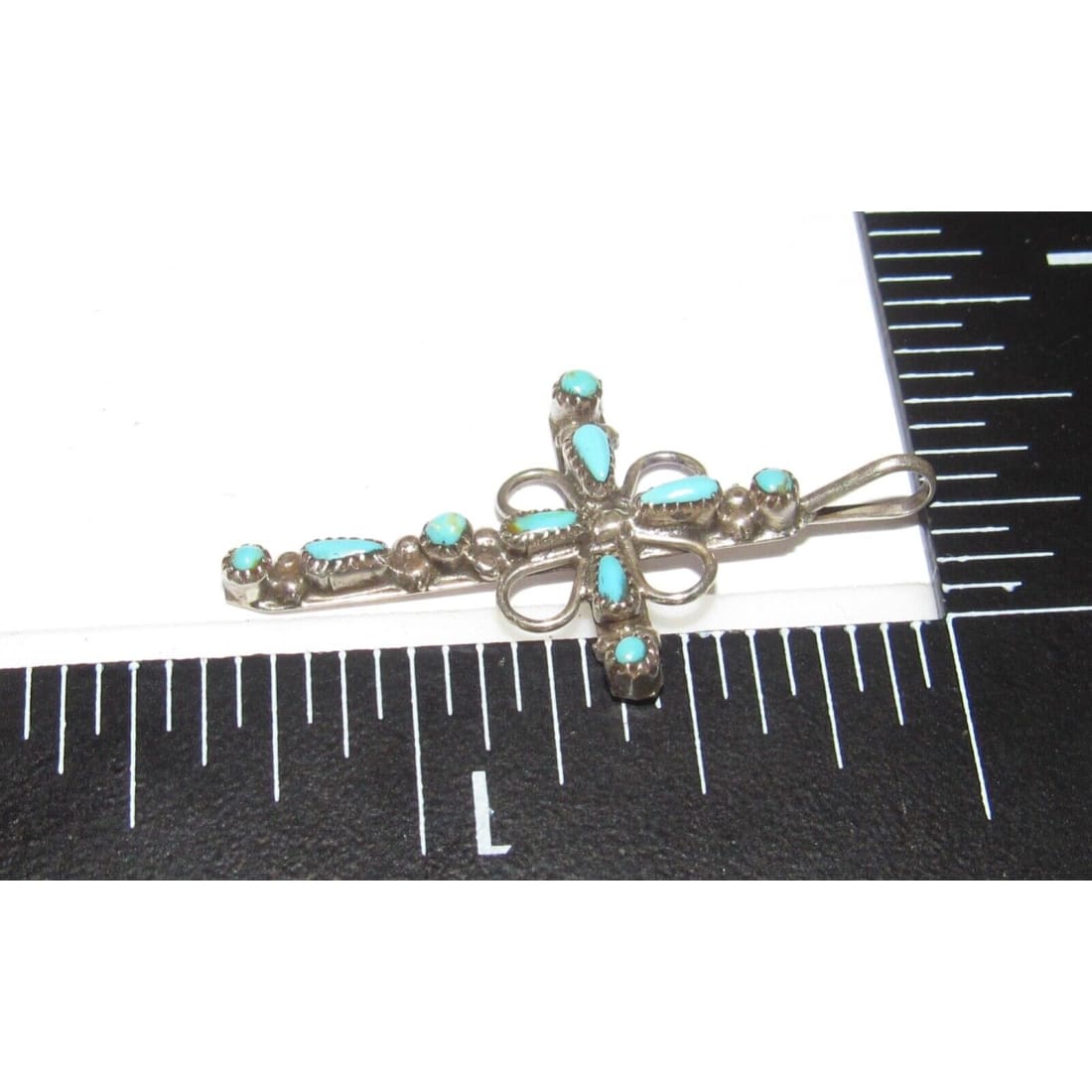 VTG Zuni Turquoise Cross Pendant Sterling Silver Native 