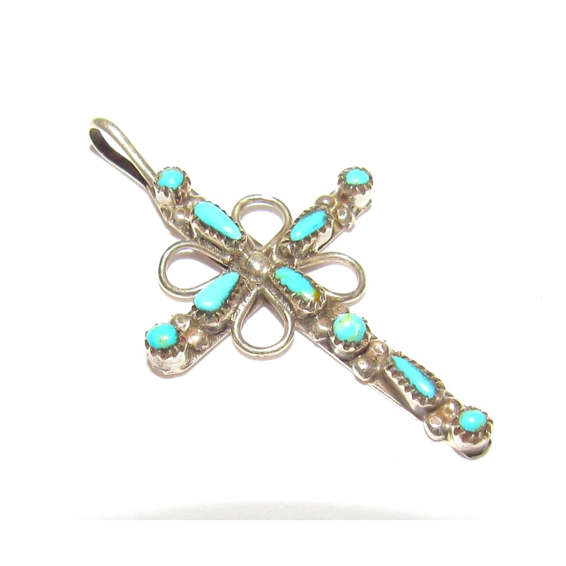 VTG Zuni Turquoise Cross Pendant Sterling Silver Native 