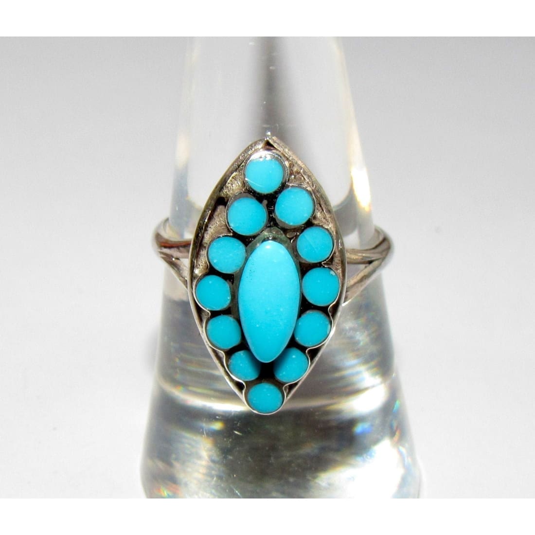 Zuni Dishta Inlay Ring Size 8 Sterling Silver Silver Sleeping Beauty Mine Turquoise Signed Vintage Native American The Southwestern Style Gallery
