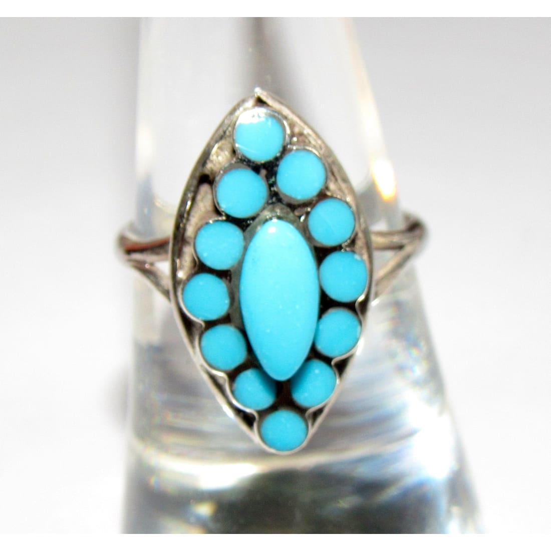 Zuni Dishta Inlay Ring Size 8 Sterling Silver Silver Sleeping Beauty Mine Turquoise Signed Vintage Native American The Southwestern Style Gallery