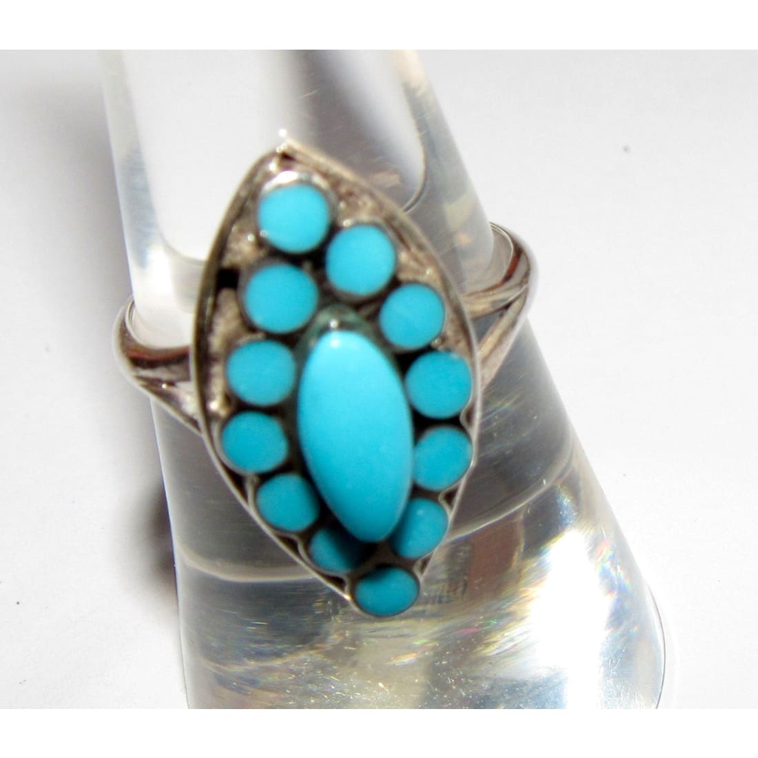 Zuni Dishta Inlay Ring Size 8 Sterling Silver Silver Sleeping Beauty Mine Turquoise Signed Vintage Native American The Southwestern Style Gallery