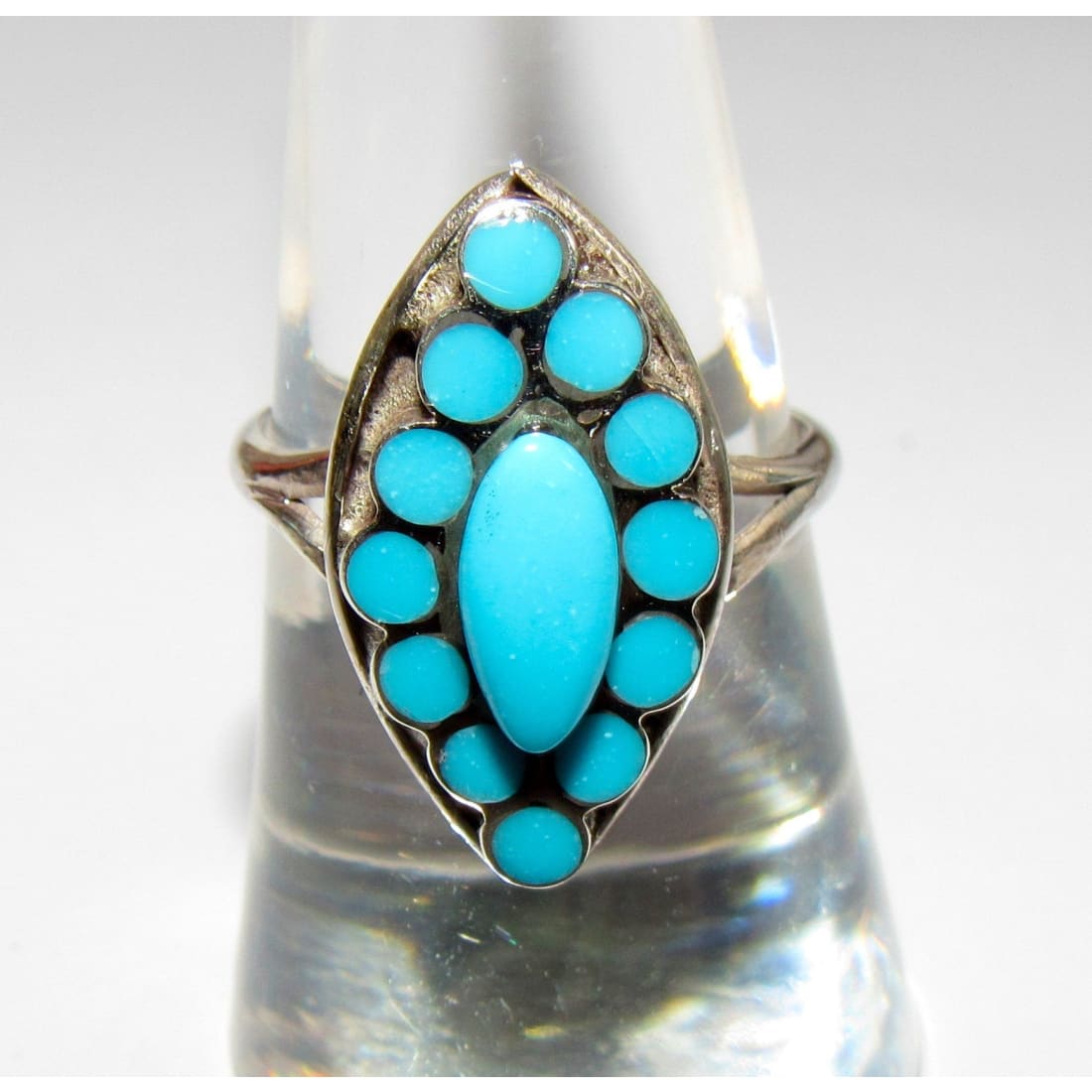 Zuni Dishta Inlay Ring Size 8 Sterling Silver Silver Sleeping Beauty Mine Turquoise Signed Vintage Native American The Southwestern Style Gallery