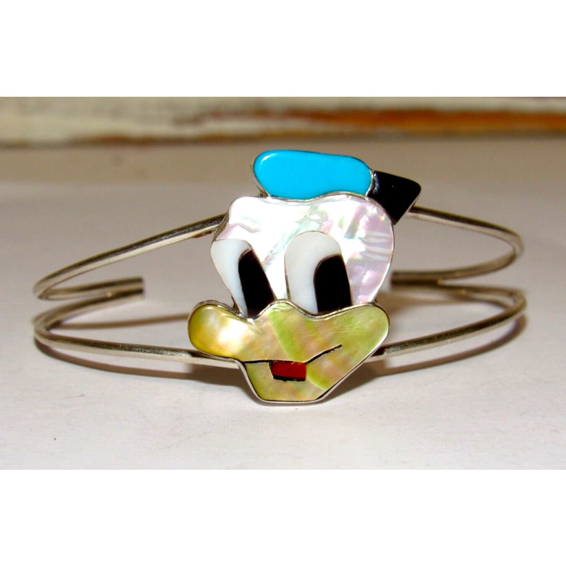Zuni Donald Duck Character Inlay Bracelet Sterling Silver