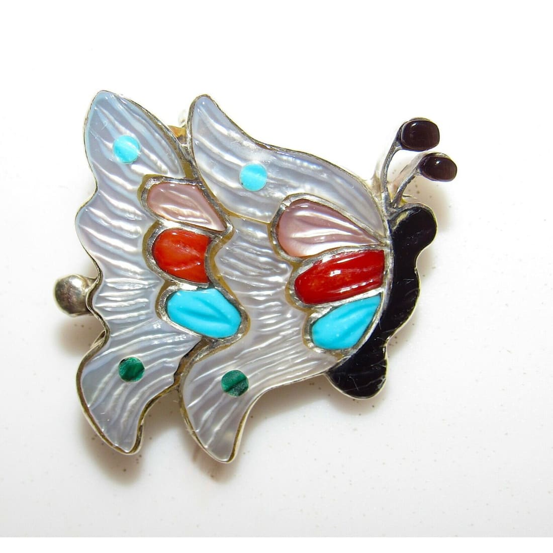 Zuni Inlay Butterfly Pin Pendant Sterling Silver Tamara 