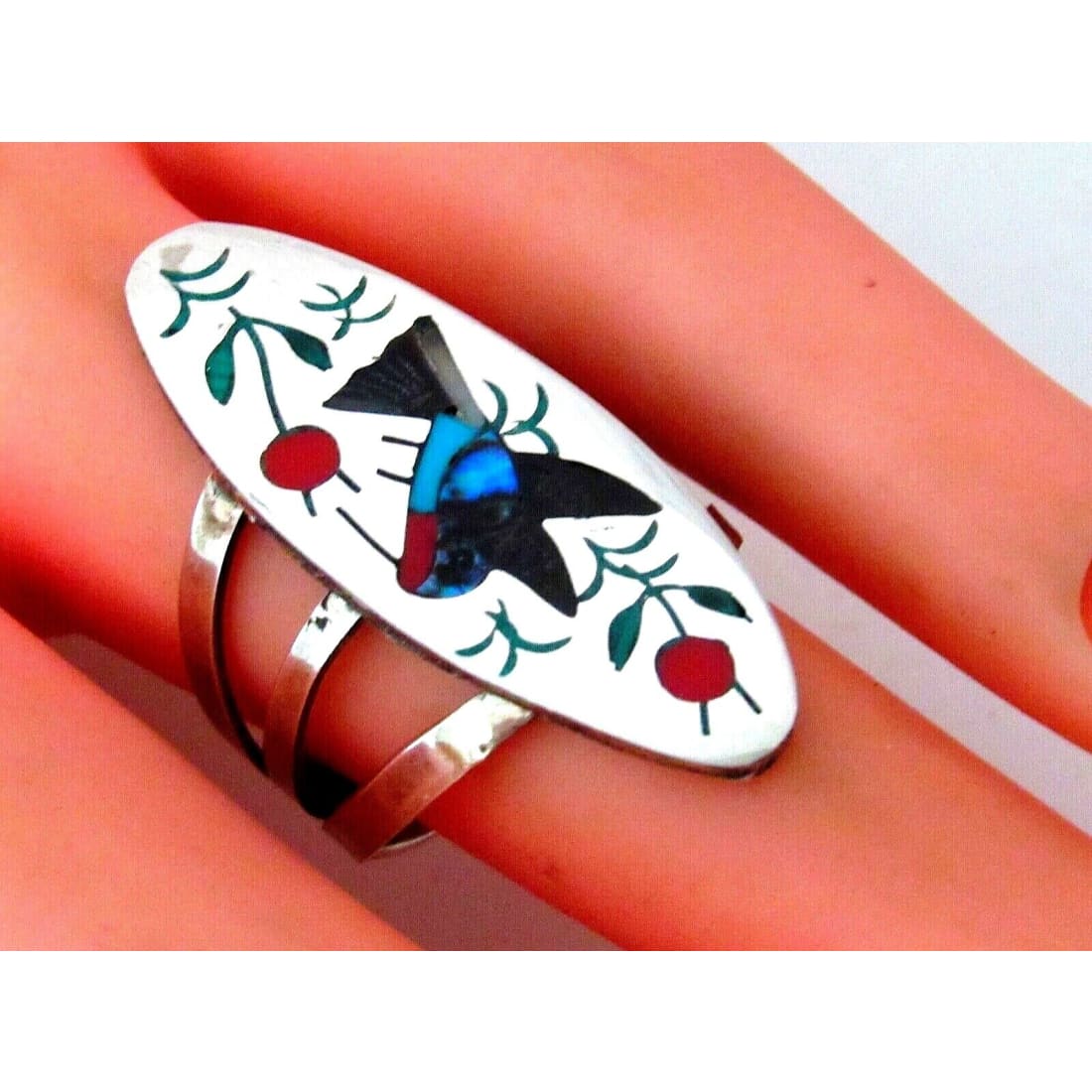 Zuni Inlay Hummingbird Ring Size 6 Sterling Silver Sammy 