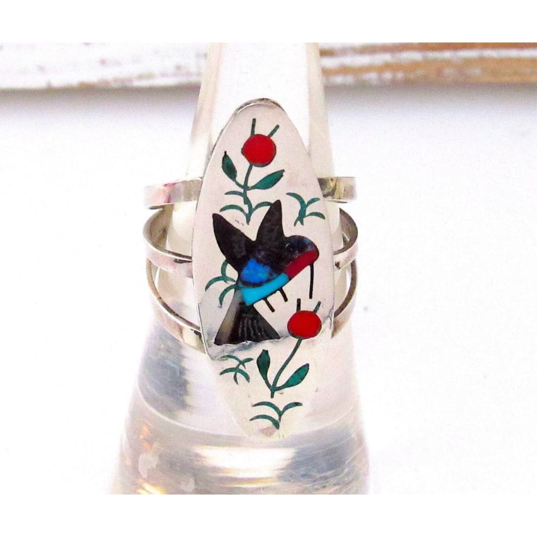 Zuni Inlay Hummingbird Ring Size 6 Sterling Silver Sammy 