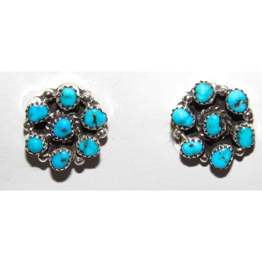 Zuni Kingman Turquoise Cluster Earrings Sterling Silver B