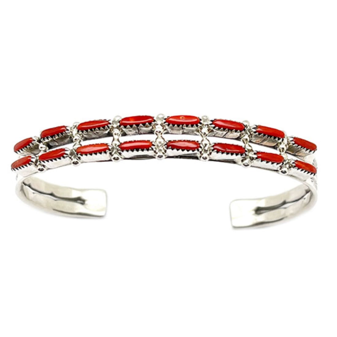 Zuni Mediterranean Coral Petit Point Cuff Bracelet Sterling