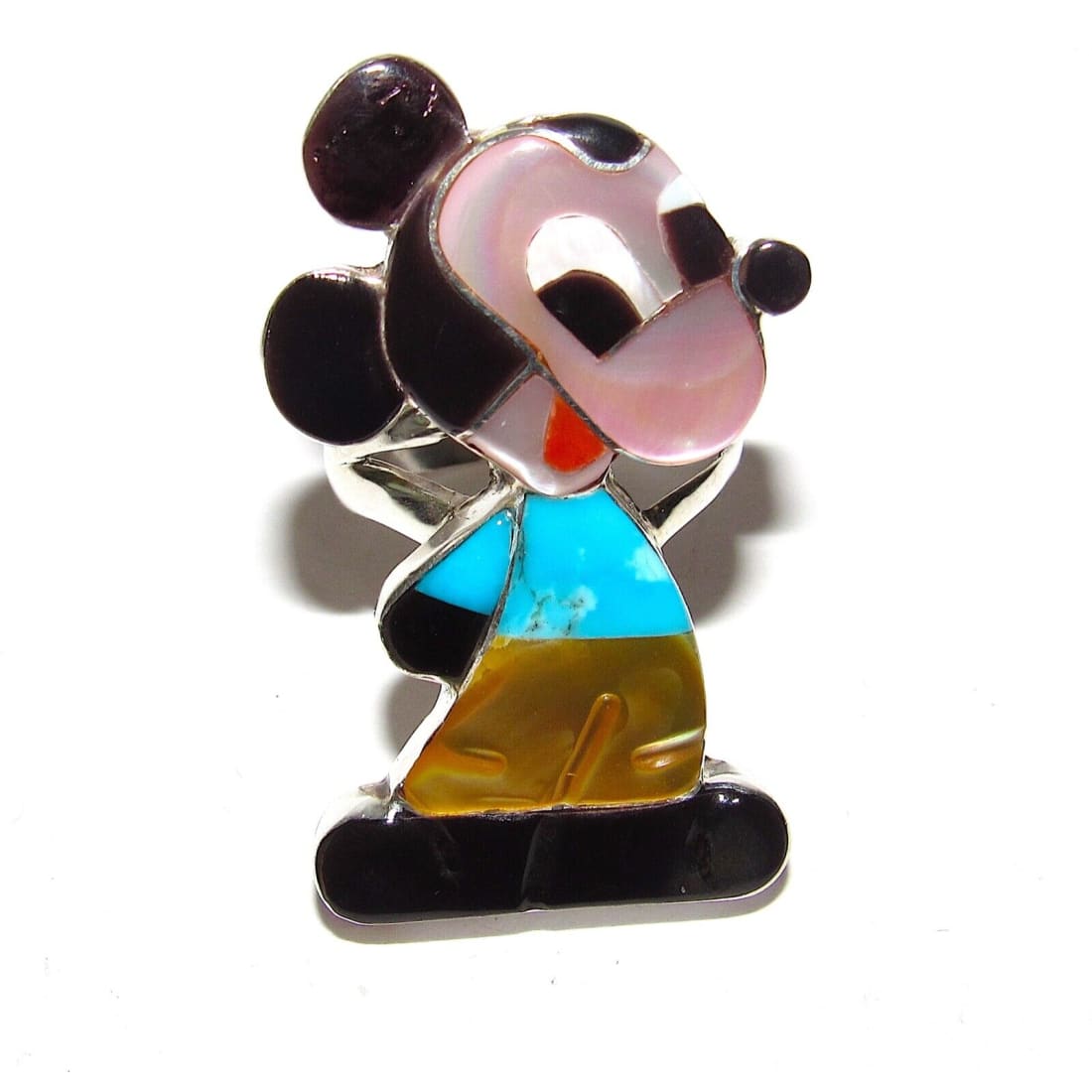 Zuni Mickey Mouse Ring Sz 6.5 P. Leekity Sterling Silver