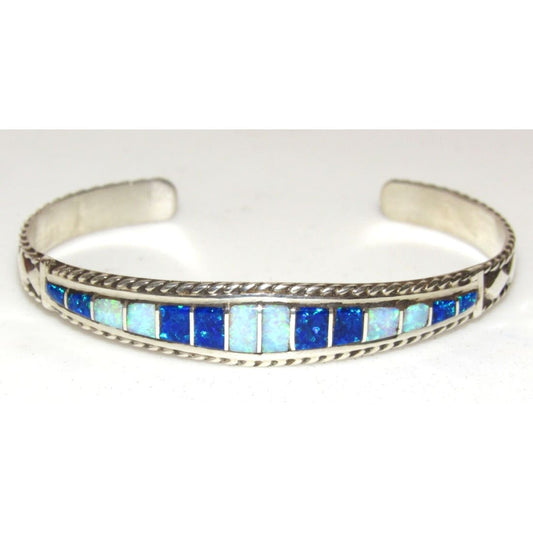 Zuni Opal Bracelet Inlay Sterling Silver Stacker Cuff M. 