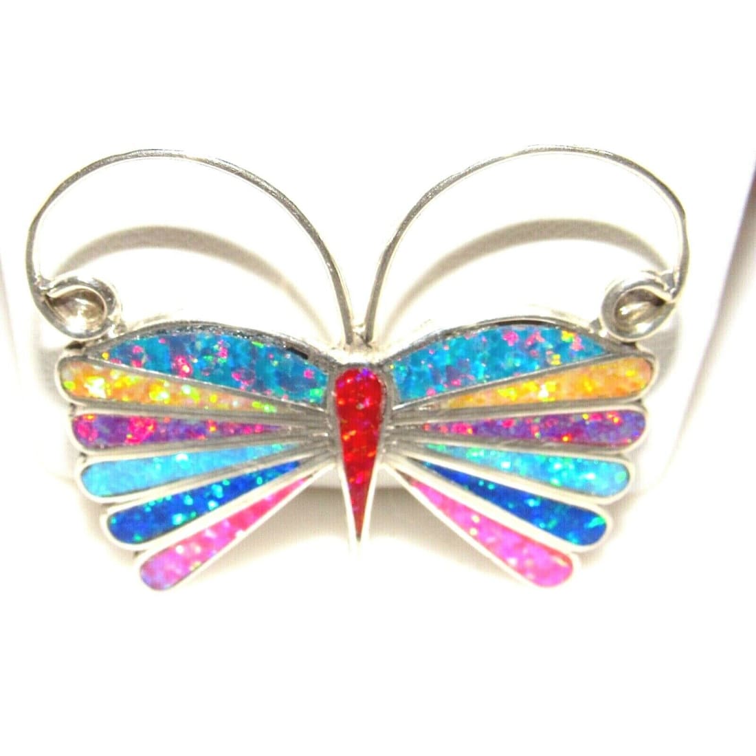 Zuni Opal Inlay Butterfly Pin Pendant Sterling Silver Native