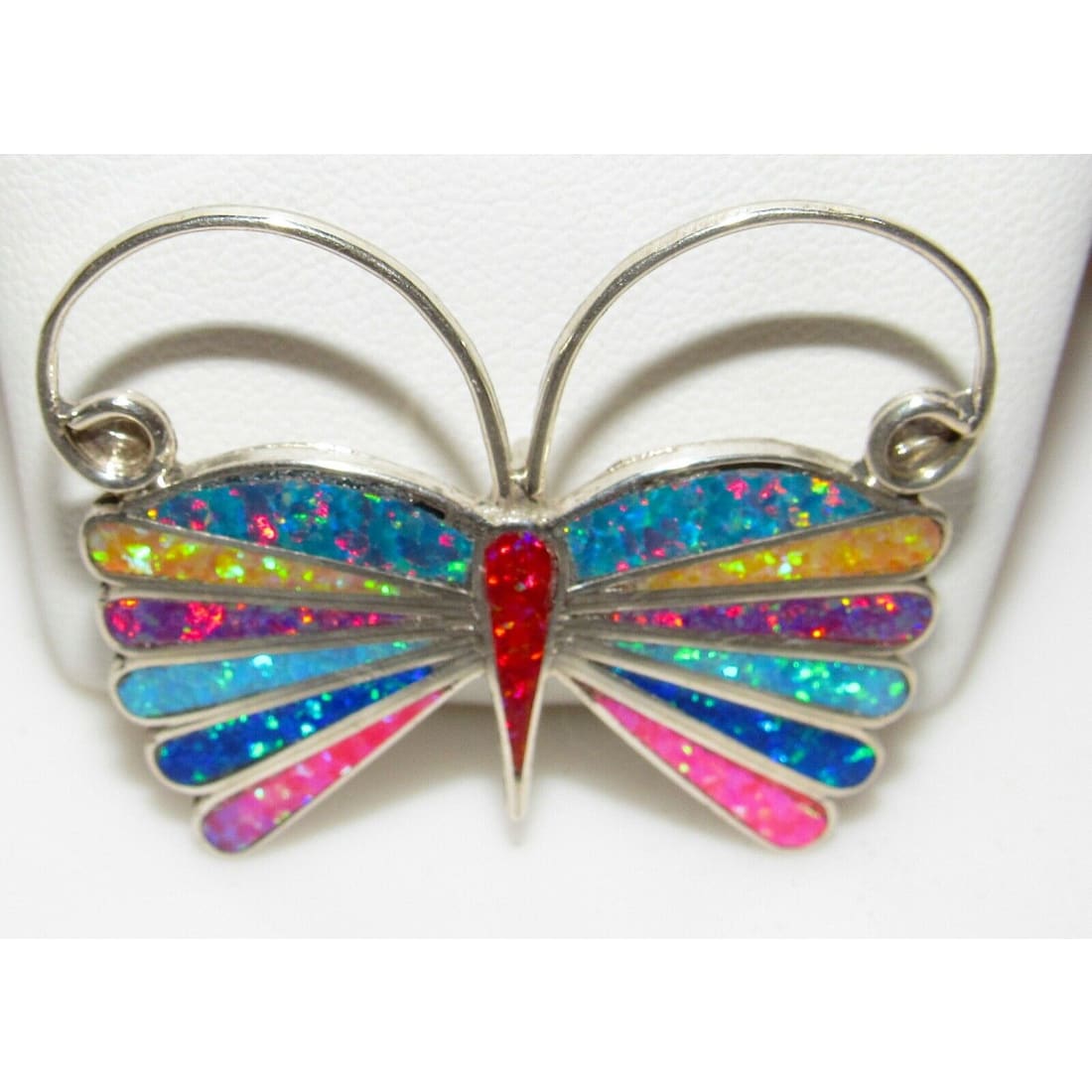Zuni Opal Inlay Butterfly Pin Pendant Sterling Silver Native