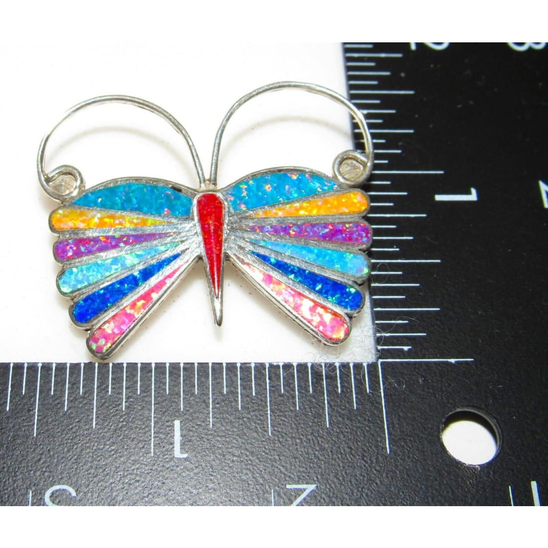 Zuni Opal Inlay Butterfly Pin Pendant Sterling Silver Native