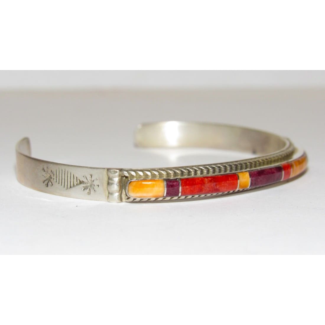 Zuni Orange Purple Red Spiny Inlay Stacker Cuff Bracelet