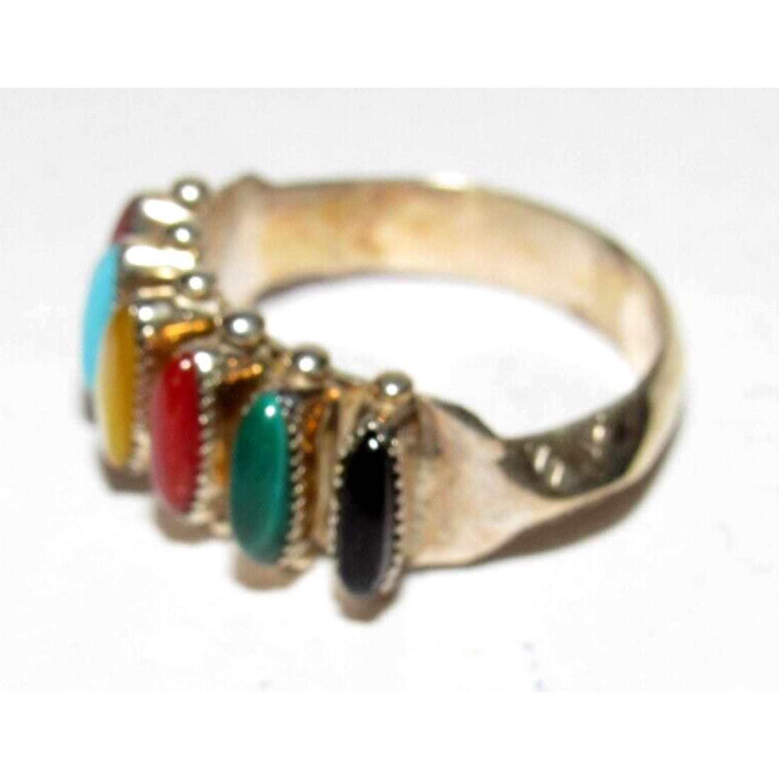 Zuni Petite Point Ring Sz 7.5 Sterling Turquoise Coral