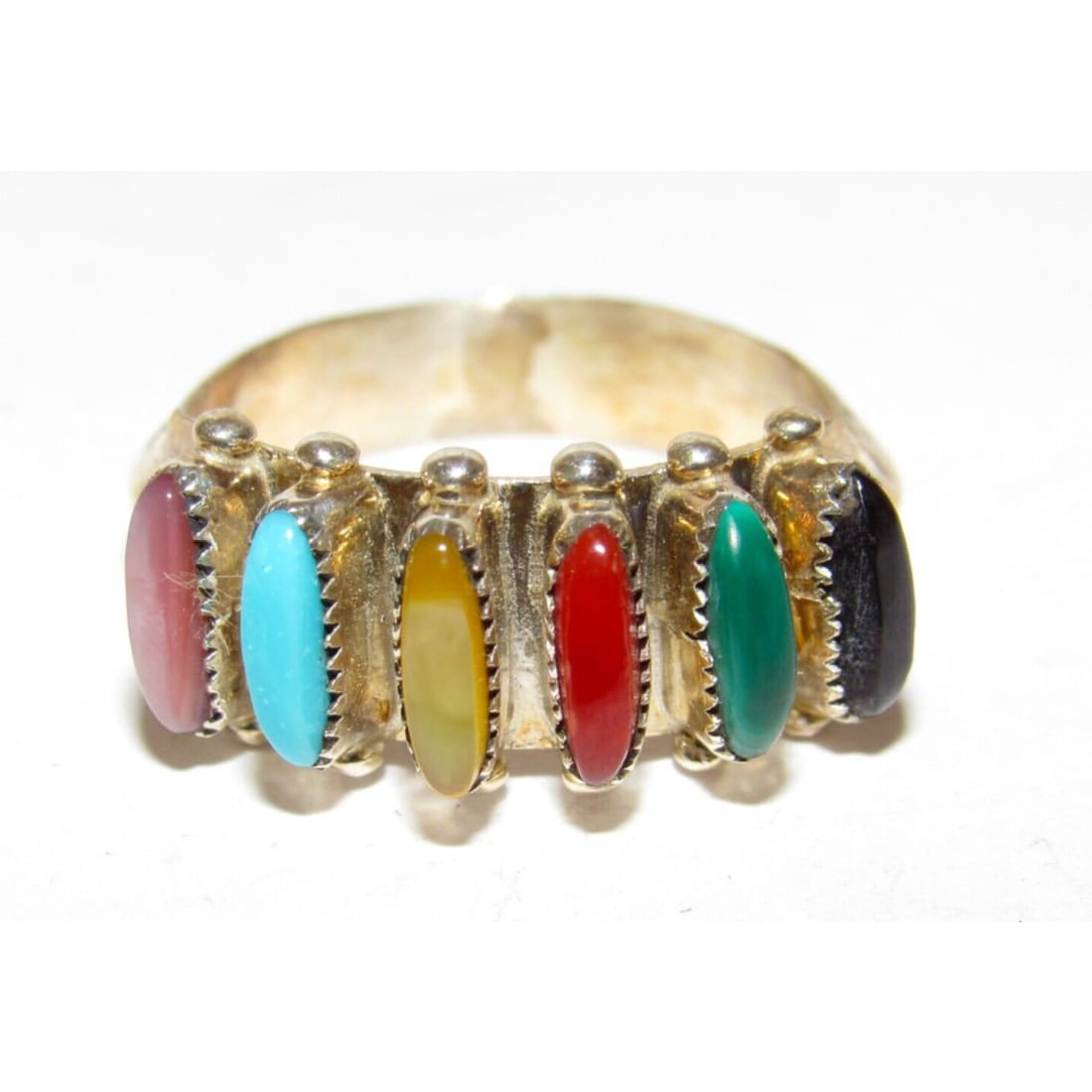 Zuni Petite Point Ring Sz 7.5 Sterling Turquoise Coral