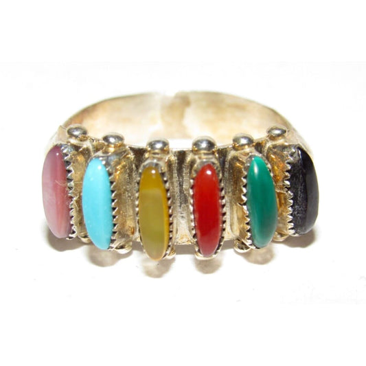 Zuni Petite Point Ring Sz 7.5 Sterling Turquoise Coral