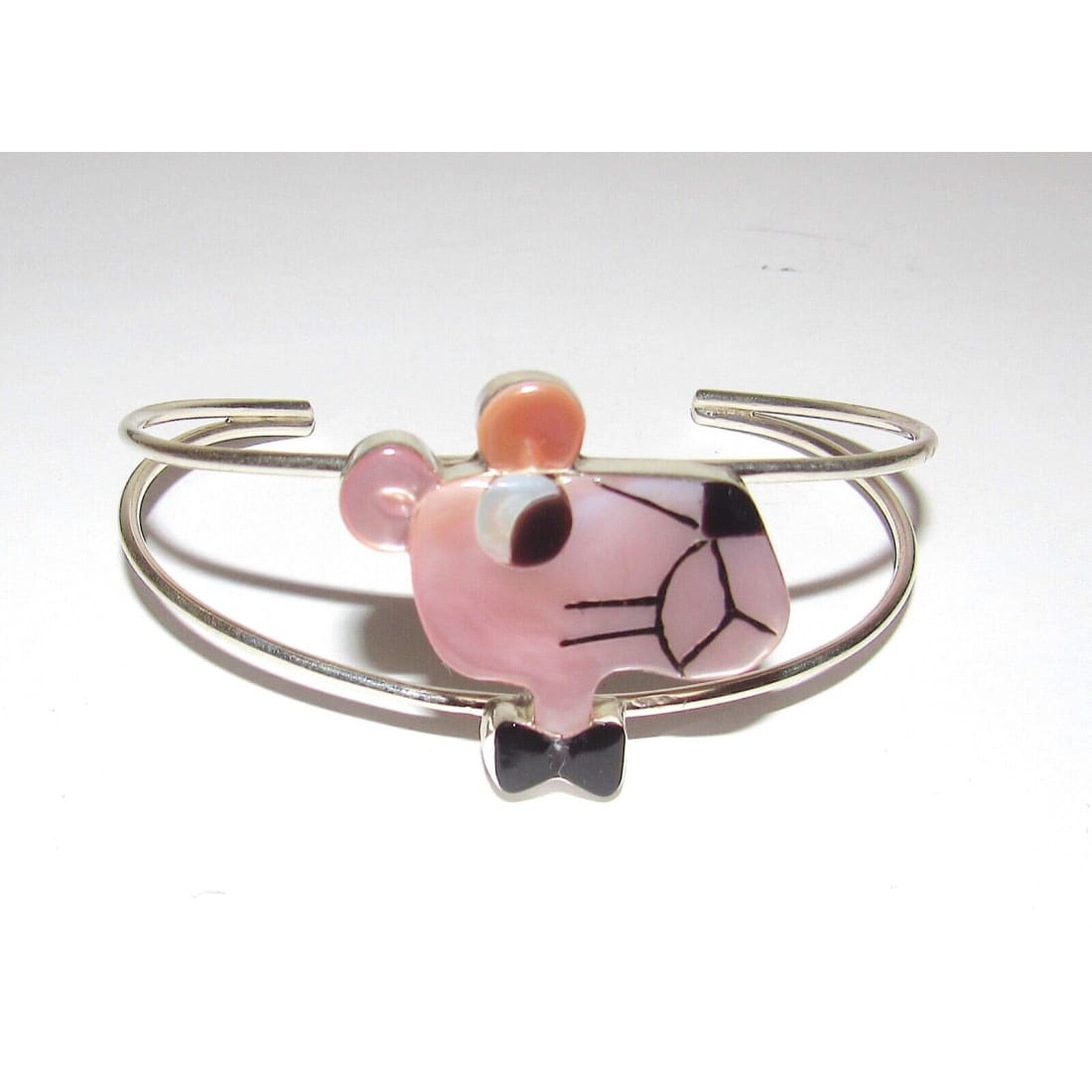 Zuni Pink Panther Character Inlay Bracelet Sterling Silver 