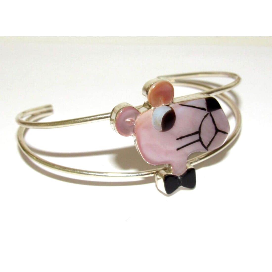 Zuni Pink Panther Character Inlay Bracelet Sterling Silver 