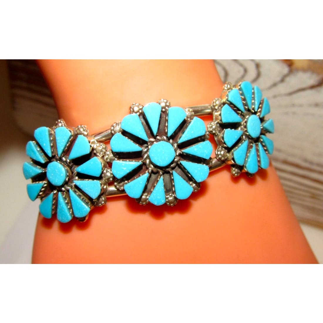 Zuni Sleeping Beauty Turquoise Cluster Cuff Bracelet 