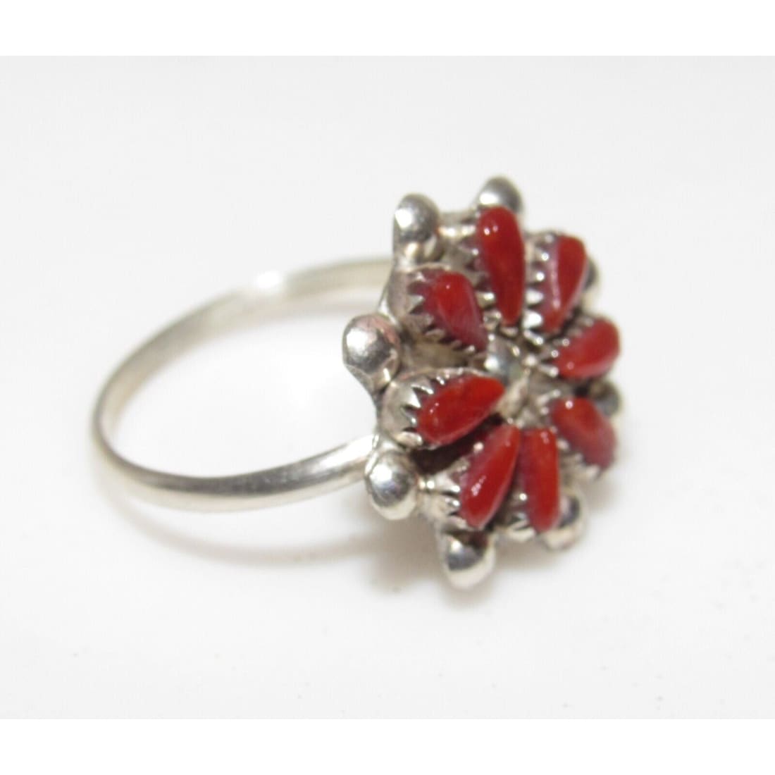 Zuni Small Coral Cluster Ring Sterling Dave Leekity Size 6.5