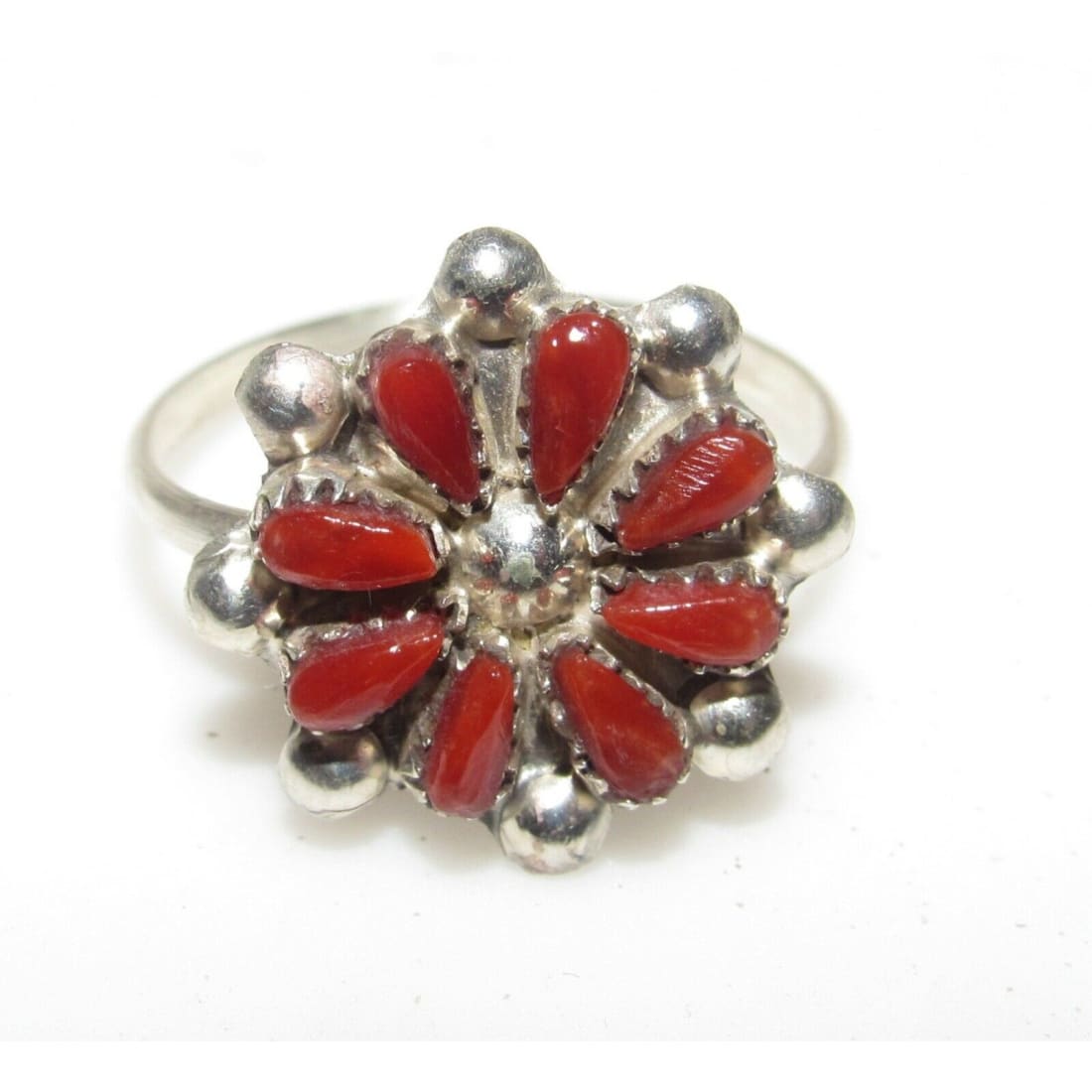 Zuni Small Coral Cluster Ring Sterling Dave Leekity Size 6.5