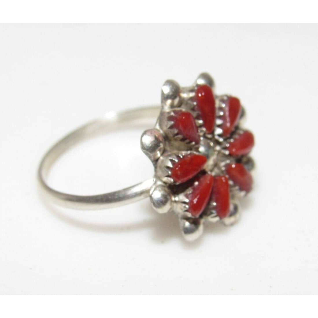 Zuni Small Coral Cluster Ring Sterling Dave Leekity Size 6.5