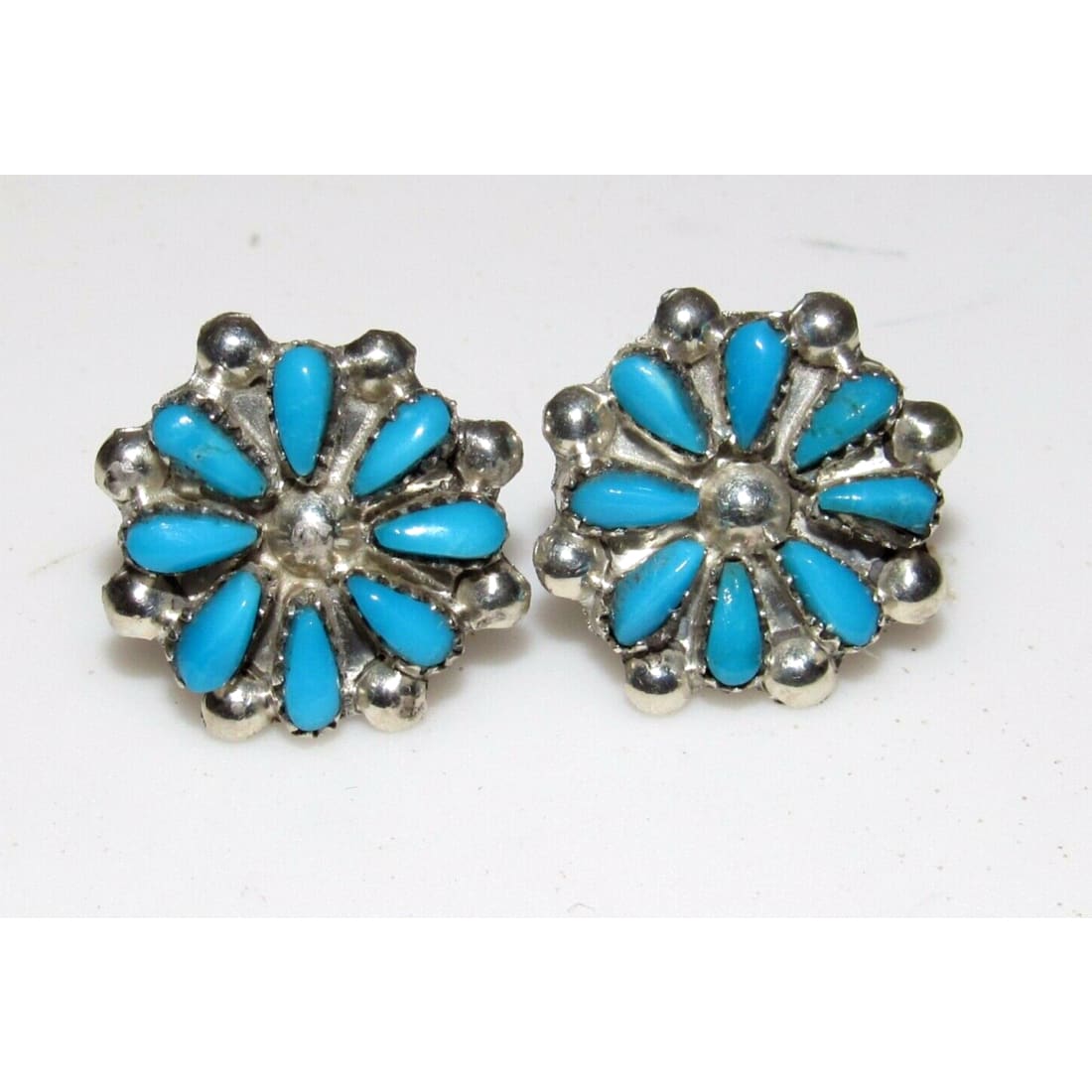 Zuni Small Turquoise Cluster Post Earrings Sterling Silver Dave Leekity Native American