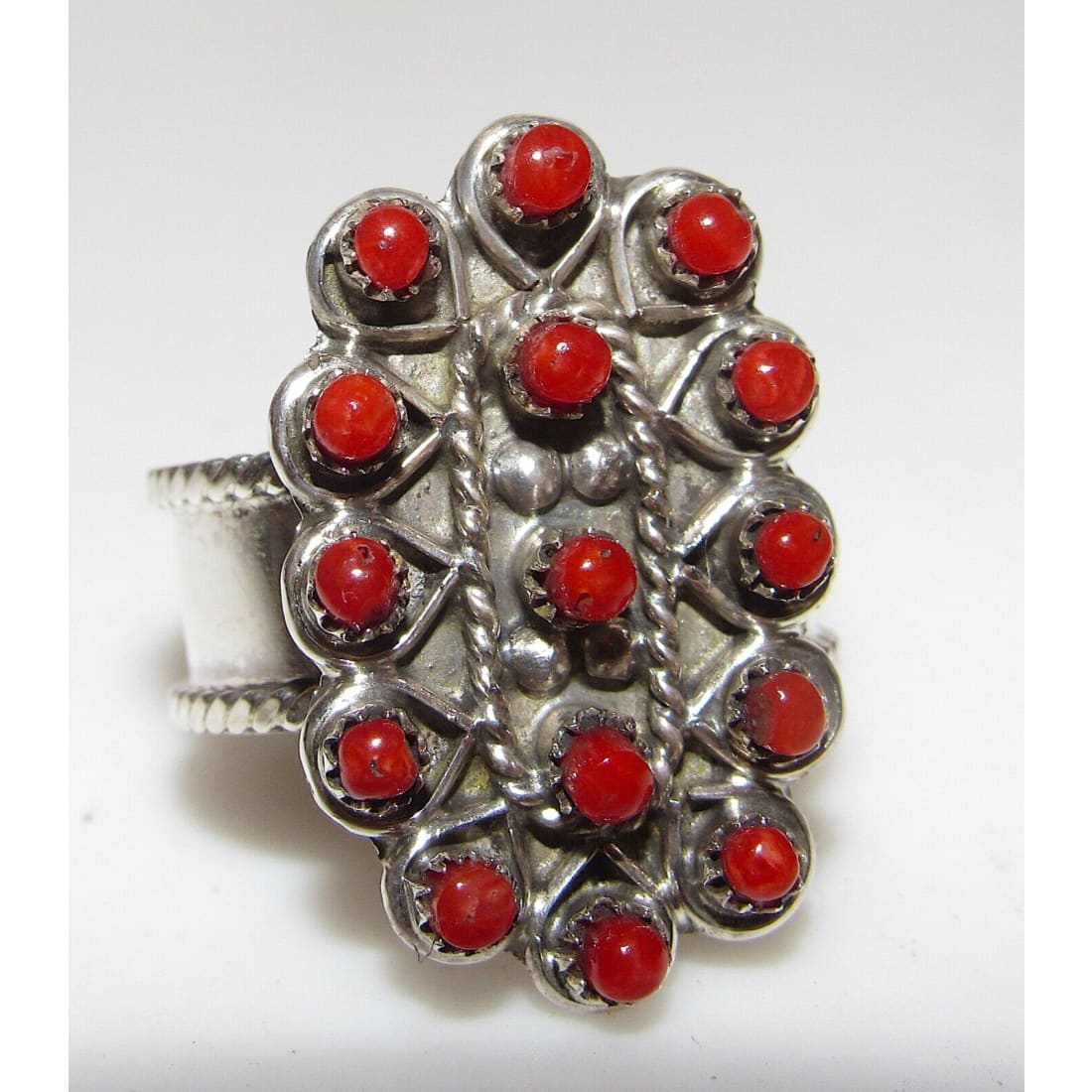 Zuni Snake Eye Coral Ring Size 8 Sterling Silver Native 