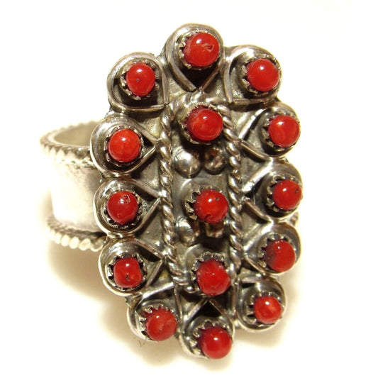 Zuni Snake Eye Coral Ring Size 8 Sterling Silver Native 