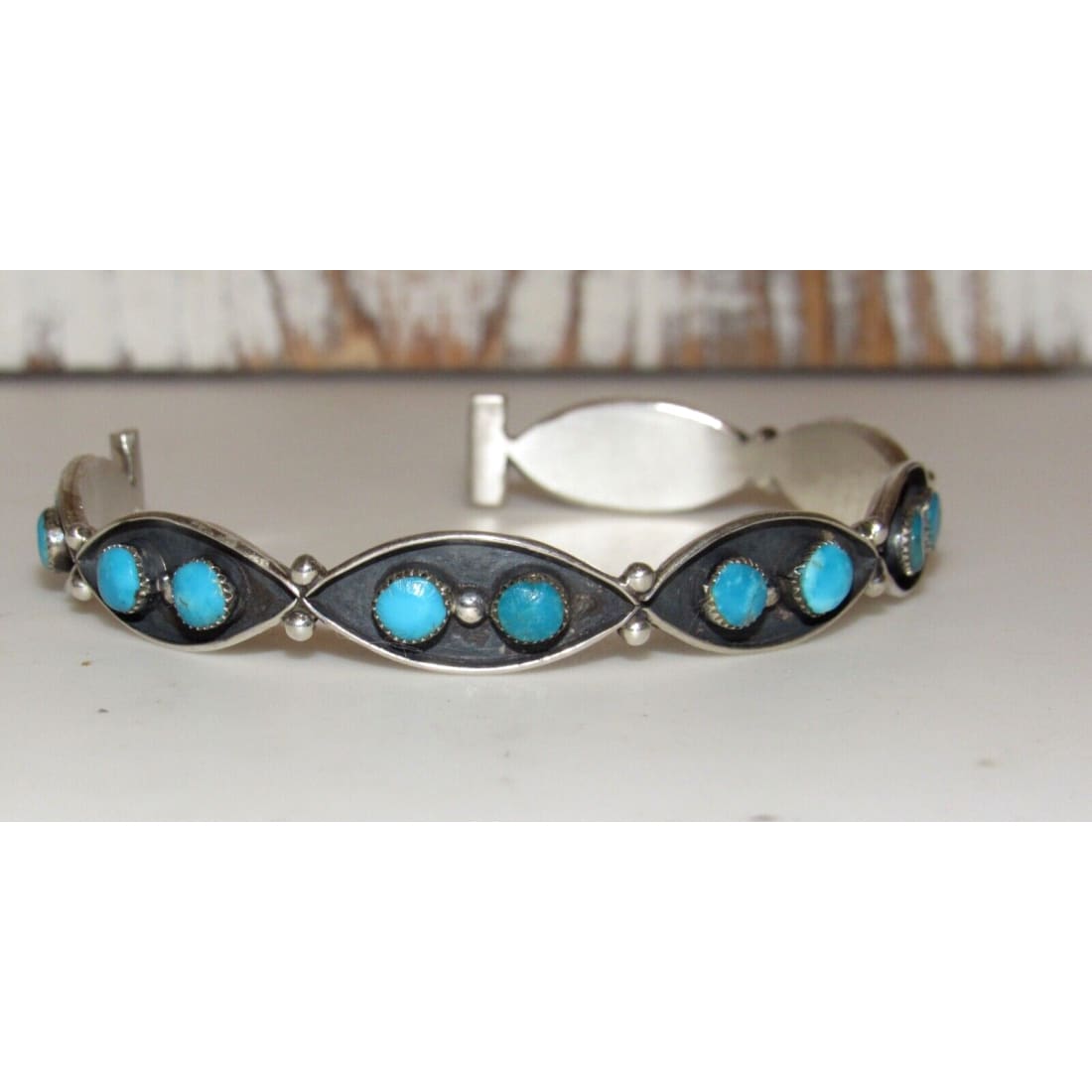 Zuni Snake Eye Turquoise Cuff Bracelet Sterling Silver 