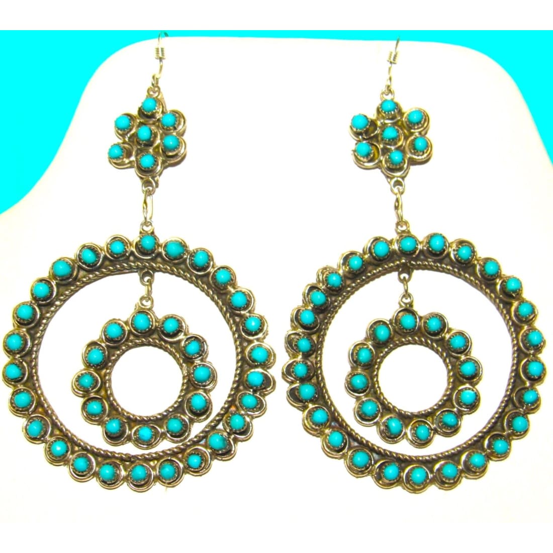 Zuni Snake Eye Turquoise Dangle Earrings Sterling Silver 
