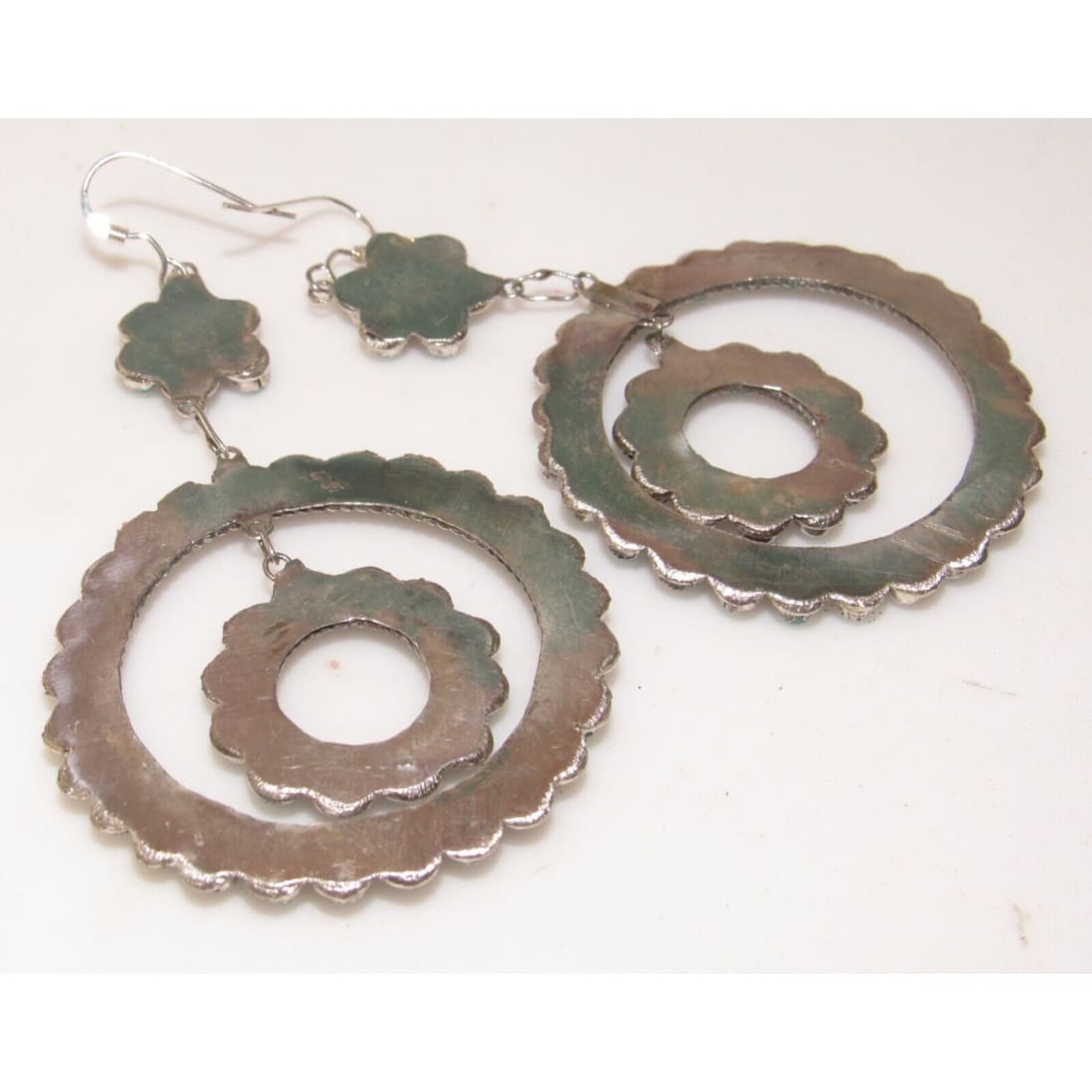 Zuni Snake Eye Turquoise Dangle Earrings Sterling Silver 