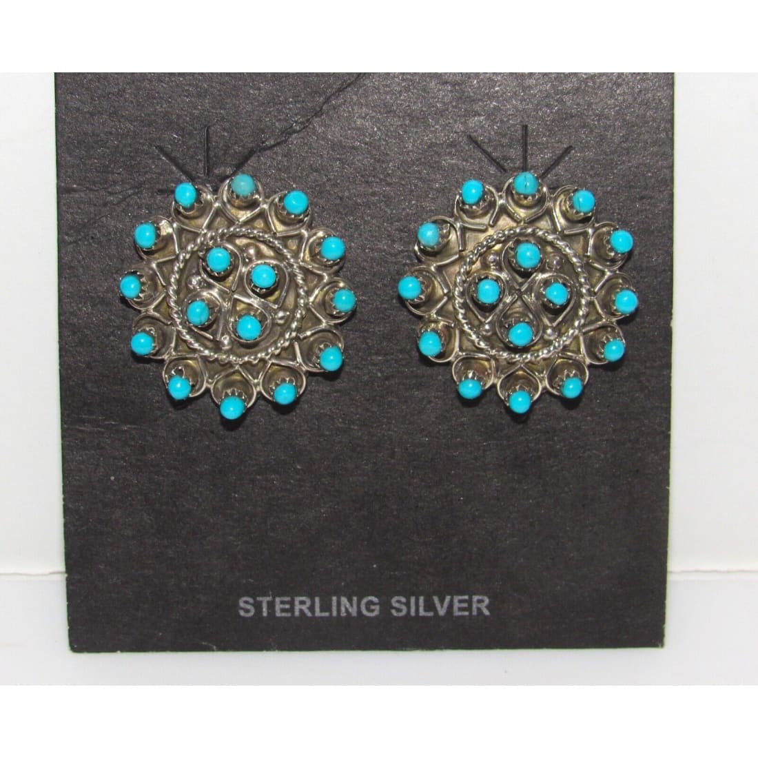 Zuni Snake Eye Turquoise Post Stud Earrings Sterling Silver 