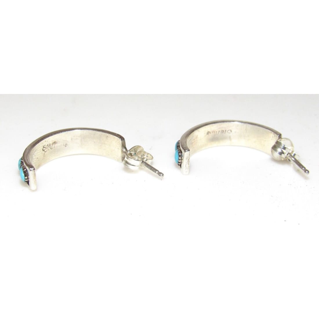 Zuni Snake Eye Turquoise Small Hoop Earrings Sterling Silver