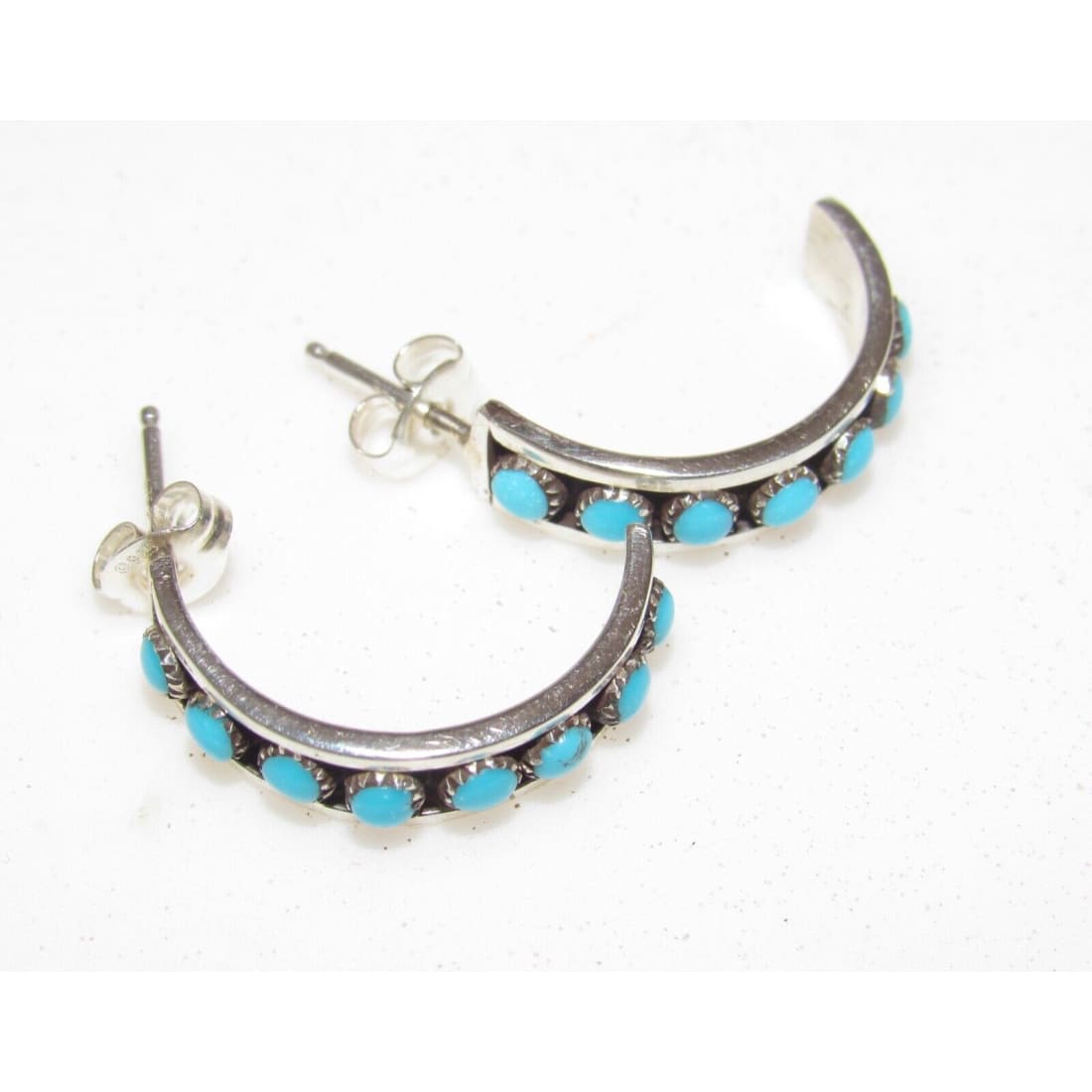 Zuni Snake Eye Turquoise Small Hoop Earrings Sterling Silver