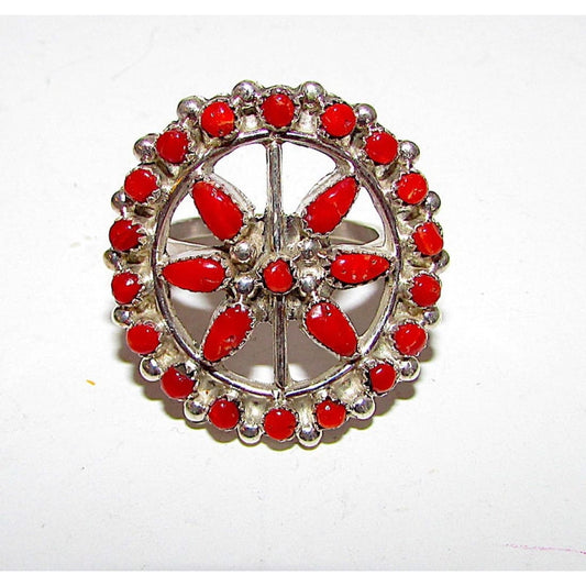 Zuni Sterling Silver Mediterranean Coral Cluster Statement Ring Size 7.5 Native American Vintage Snake Eye Design The Southwestern Style Gallery