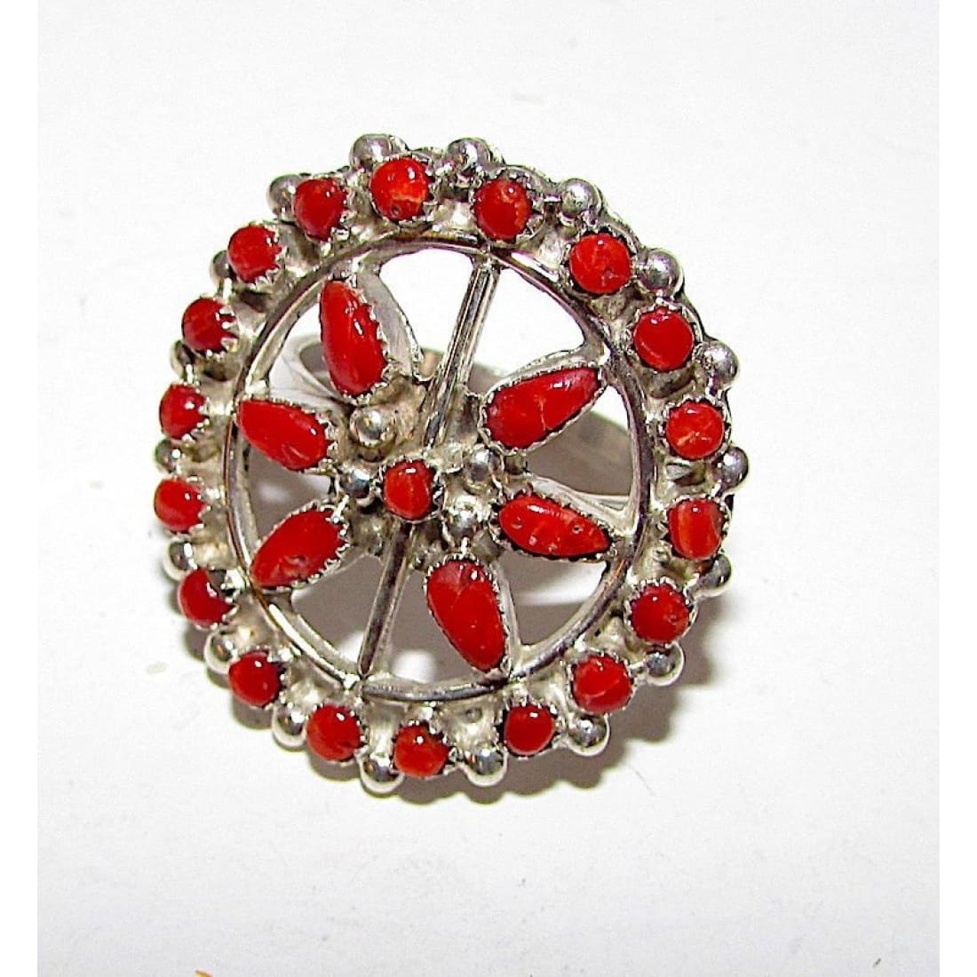 Zuni Sterling Silver Mediterranean Coral Cluster Statement Ring Size 7.5 Native American Vintage Snake Eye Design The Southwestern Style Gallery