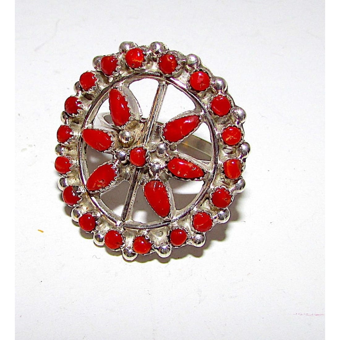 Zuni Sterling Silver Mediterranean Coral Cluster Statement Ring Size 7.5 Native American Vintage Snake Eye Design The Southwestern Style Gallery