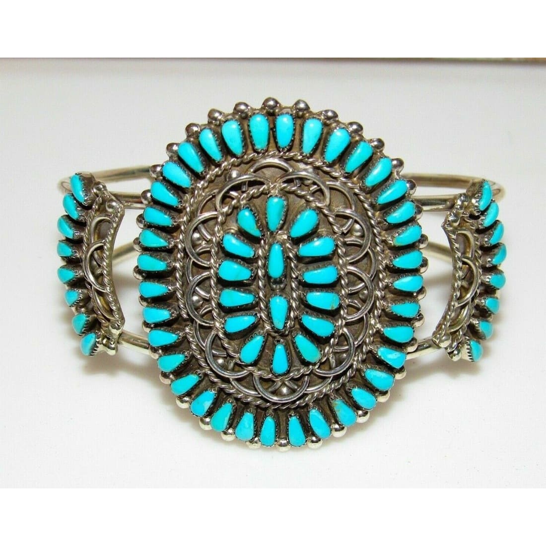 Zuni Turquoise Cluster Cuff Bracelet Sterling Silver Native 