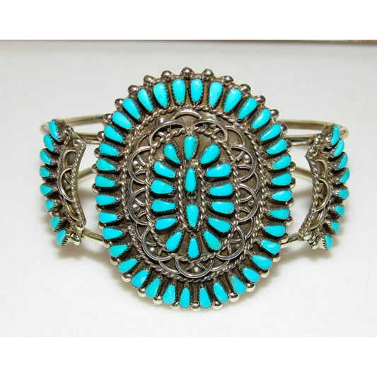 Zuni Turquoise Cluster Cuff Bracelet Sterling Silver Native 