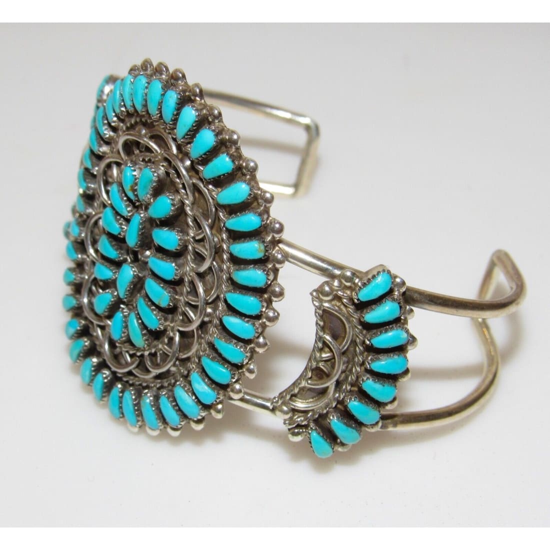 Zuni Turquoise Cluster Cuff Bracelet Sterling Silver Native 