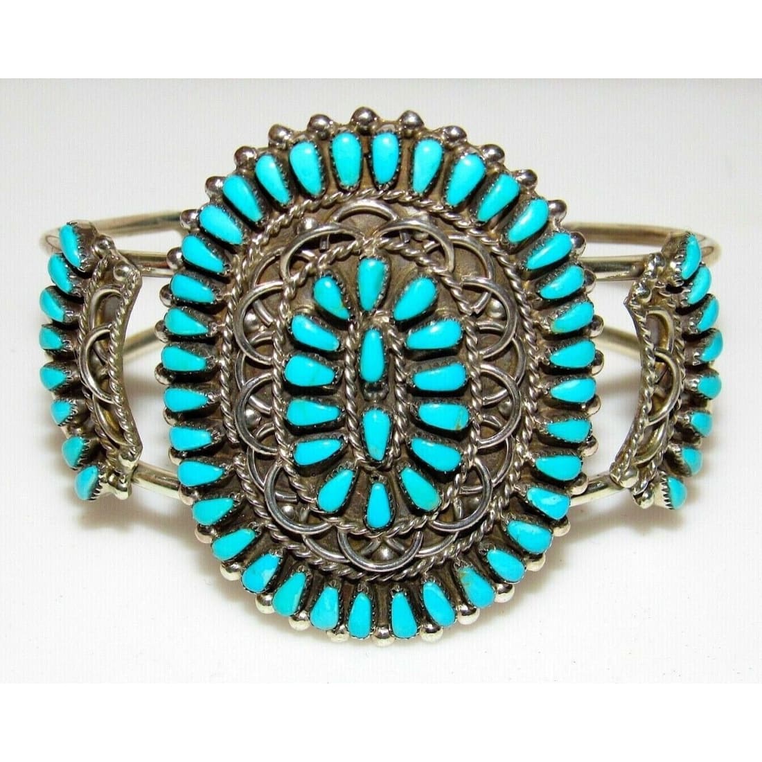 Zuni Turquoise Cluster Cuff Bracelet Sterling Silver Native 