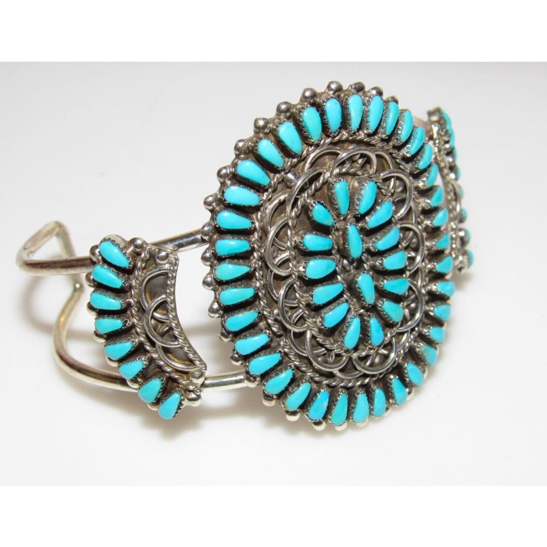 Zuni Turquoise Cluster Cuff Bracelet Sterling Silver Native 
