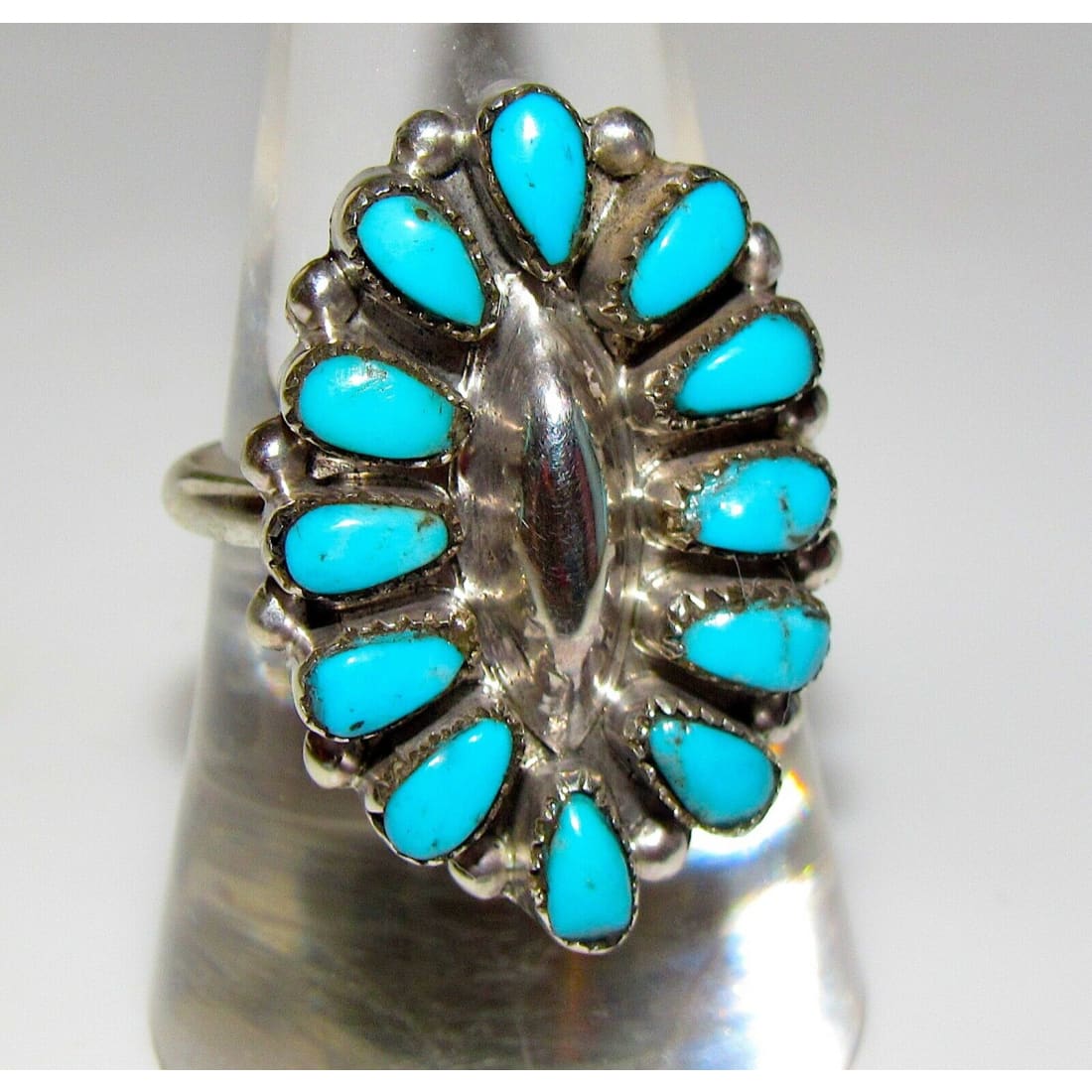Zuni Turquoise Cluster Ring Size 7 Sterling Silver Mary Ann 