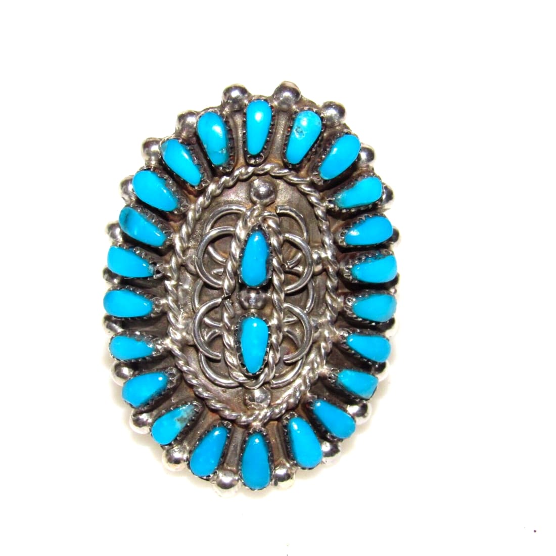 Zuni Turquoise Cluster Ring Sz 7 Sterling Silver Native 