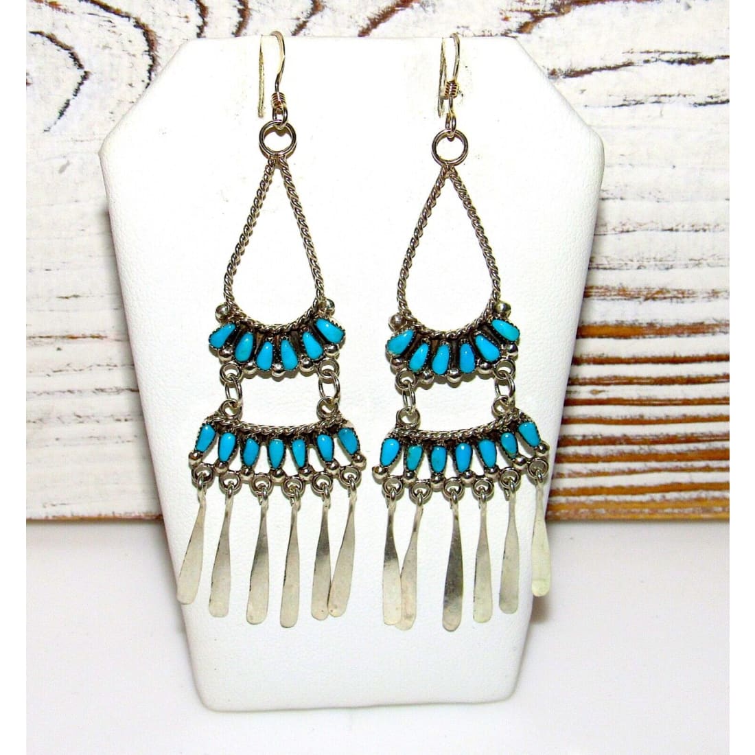 Zuni Turquoise Dangle Earrings Sterling Silver Milburn 