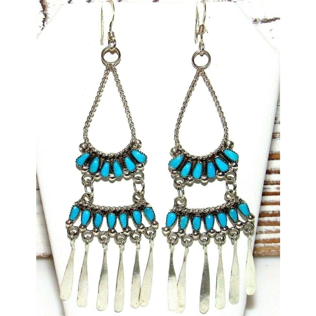 Zuni Turquoise Dangle Earrings Sterling Silver Milburn 
