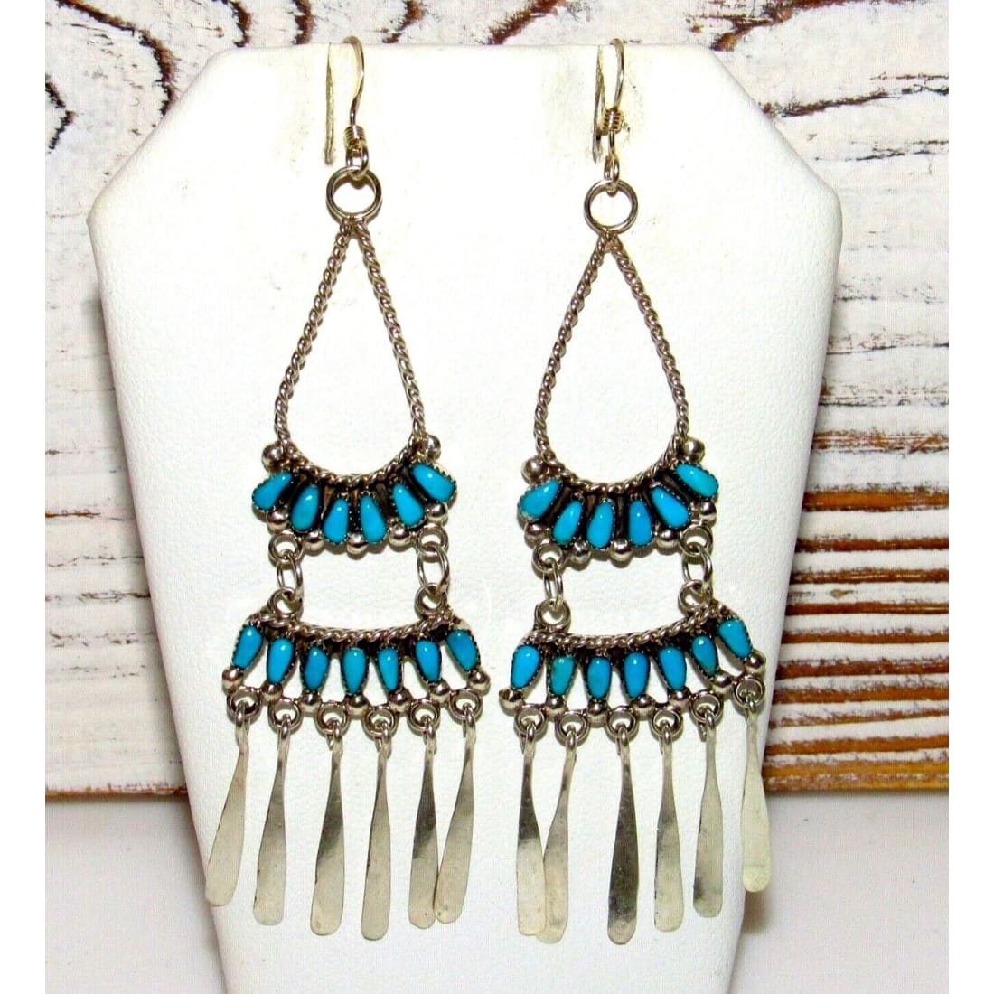 Zuni Turquoise Dangle Earrings Sterling Silver Milburn 