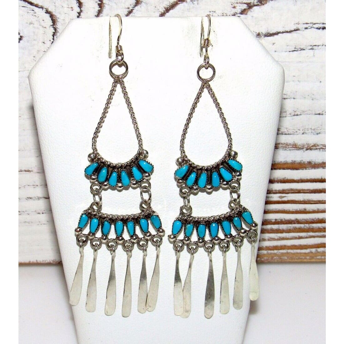 Zuni Turquoise Dangle Earrings Sterling Silver Milburn 